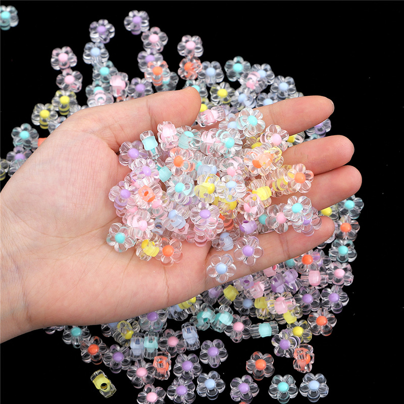 Juzea 100pcs Transparent Frosted Acrylic Flower Beads