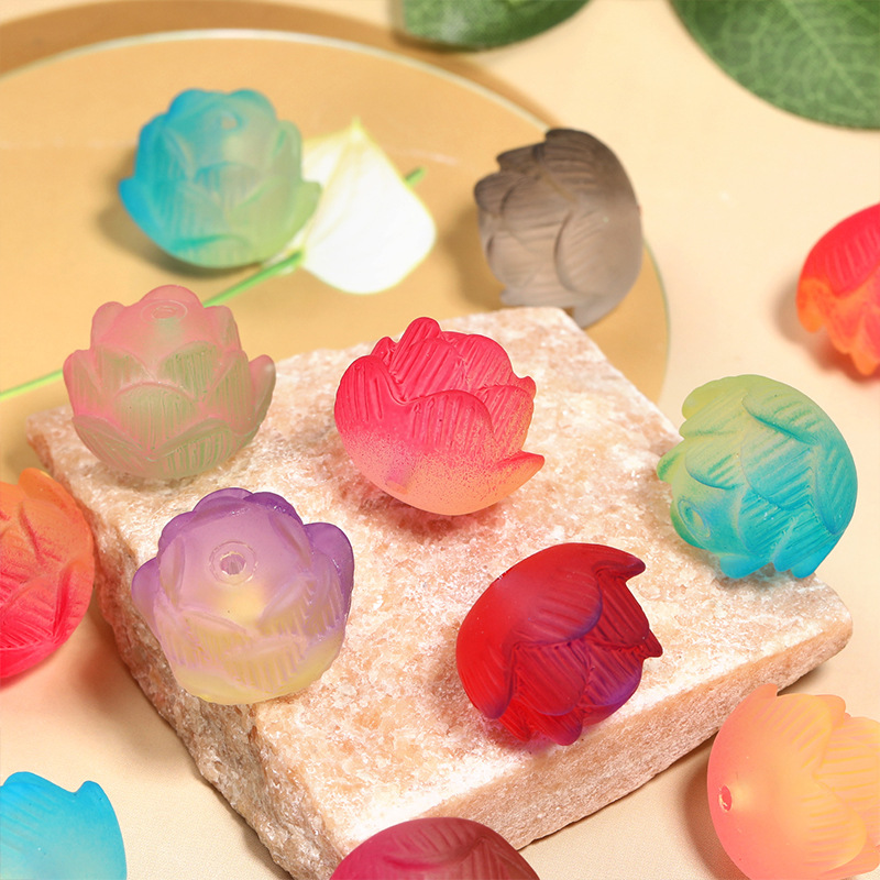 Juzea 50pcs 21mm Matte Gradient Color 3D Lotus Acrylic Beads
