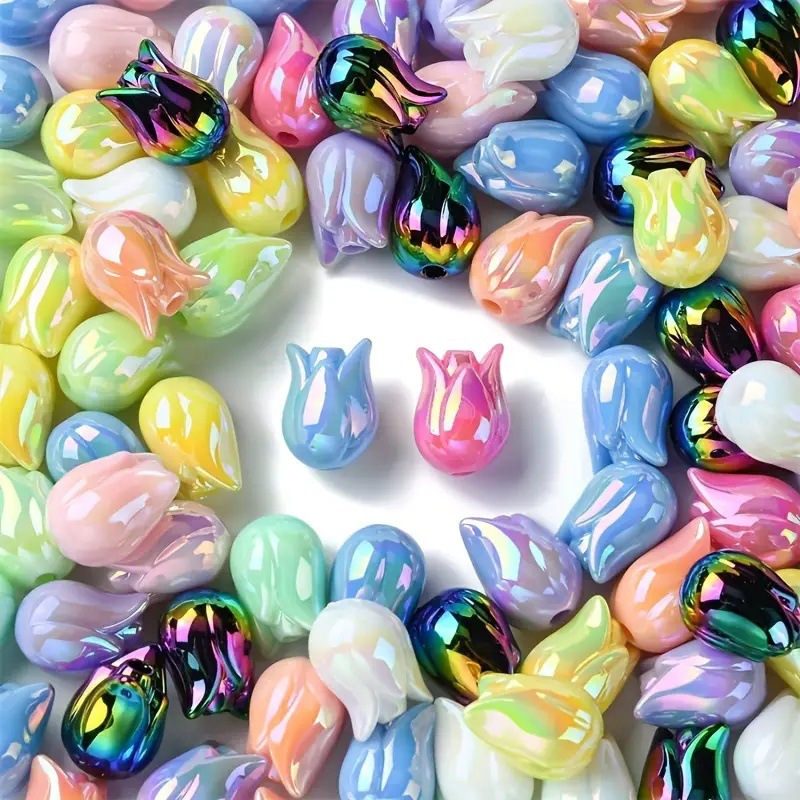100pcs 16mm UV Plating Solid Color Tulip Acrylic Beads