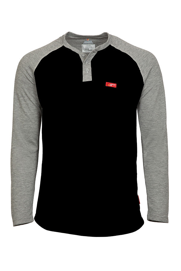 LAPCO Flame-Resistant Raglan Sleeve Henley T-Shirt – 6oz. Inherent Knit | Black-Gray