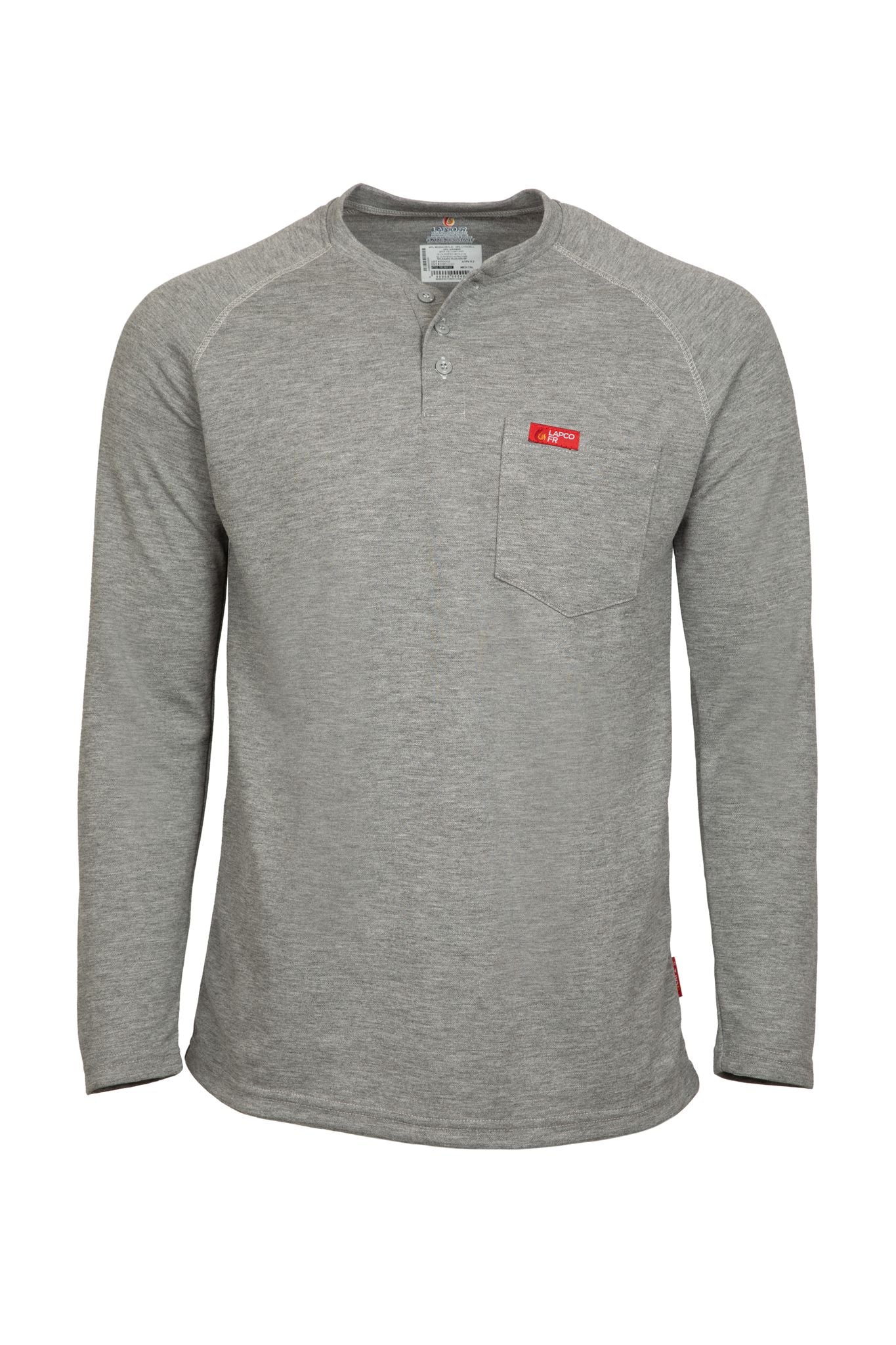LAPCO Flame-Resistant Raglan Sleeve Henley T-Shirt – 6oz. Inherent Knit | Gray