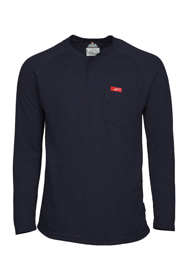LAPCO Flame-Resistant Raglan Sleeve Henley T-Shirt – 6oz. Inherent Knit | Navy