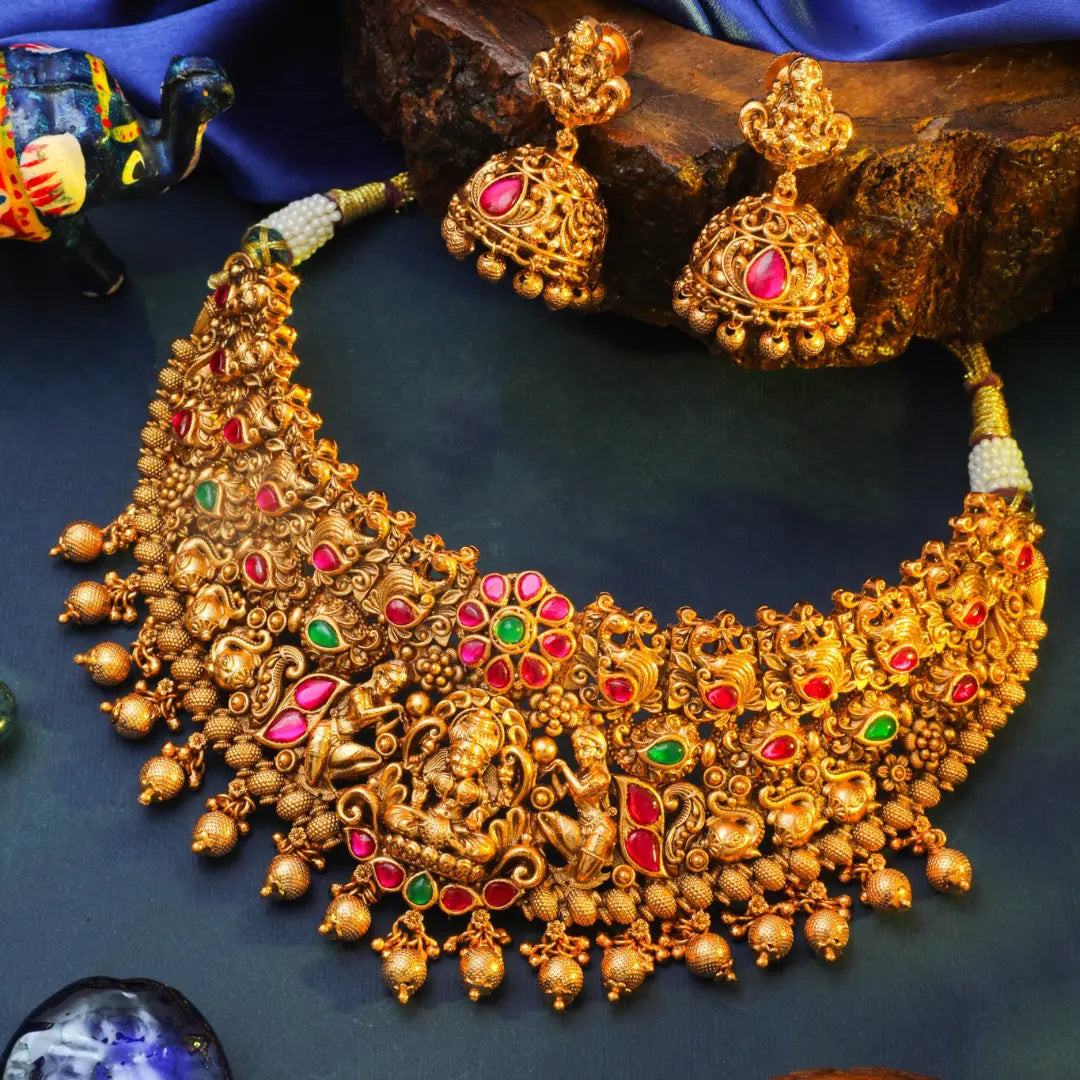 South Temple Jewellery Antique Lakshmi Peacock Temple Choker Set
