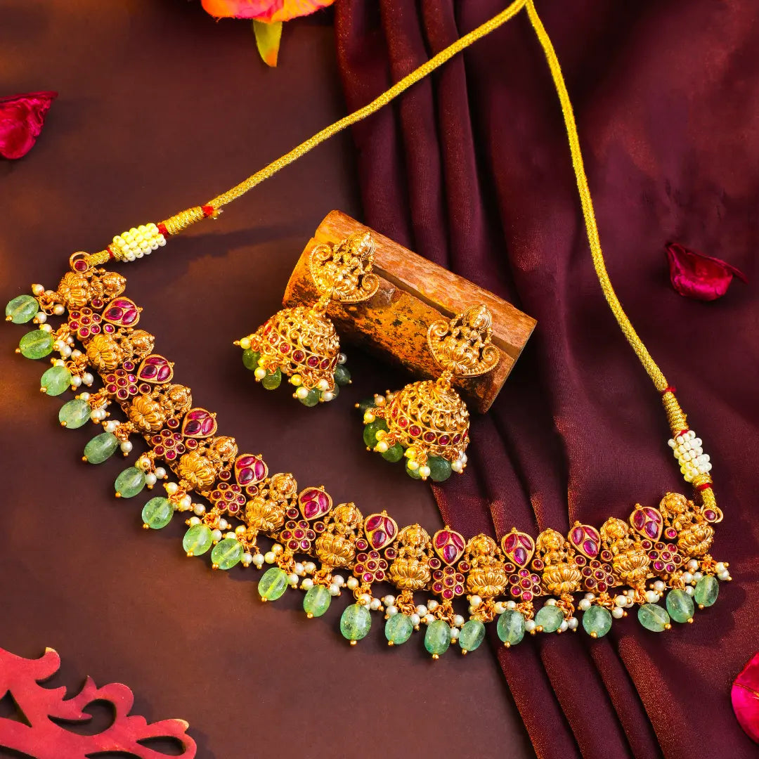 South Temple Jewellery Divine Lakshmi-Flower Chokker Set K-1059