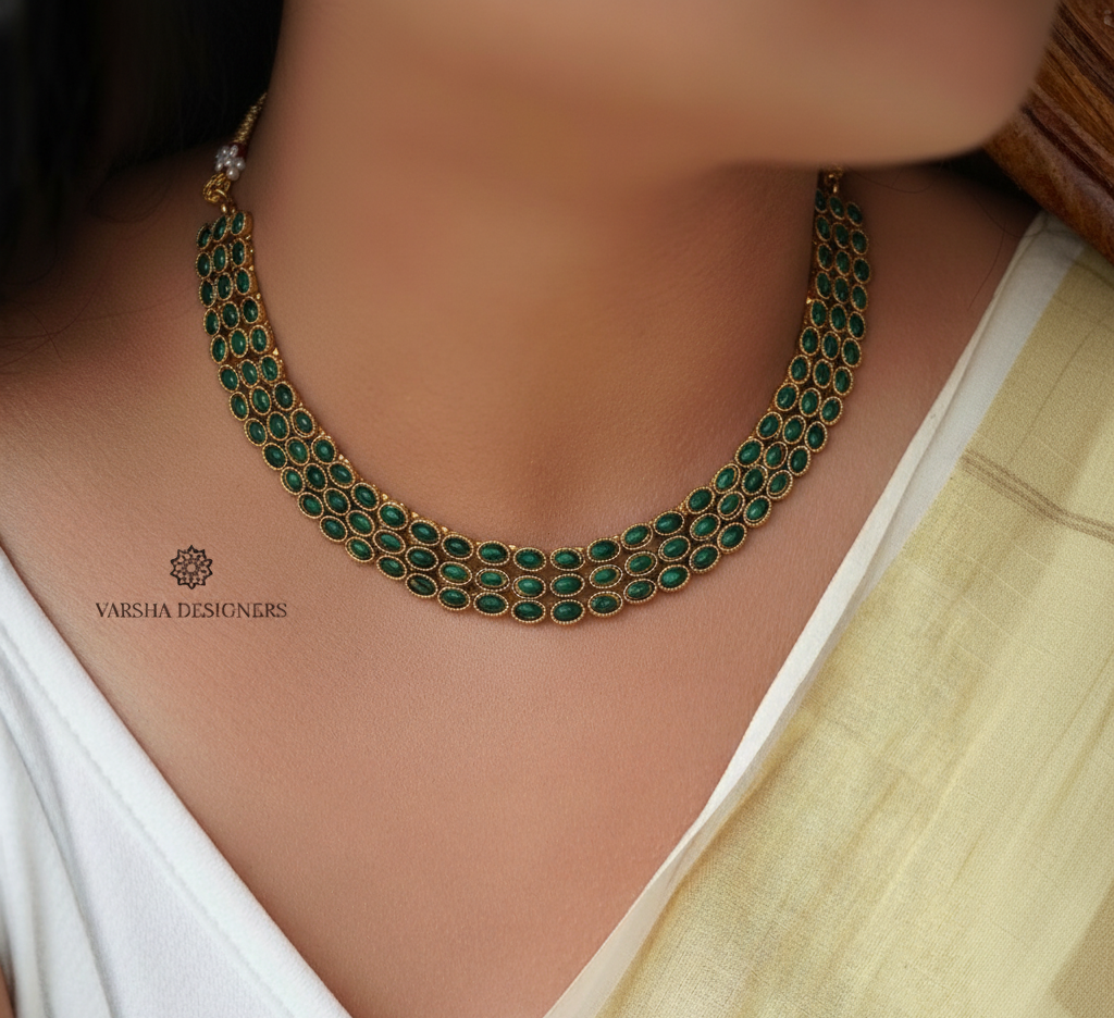 Varsha Designers Layered Emerald Kemp Choker