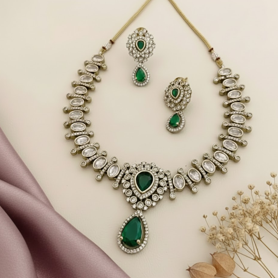 Devkriyaz Jewels AD green stone necklace