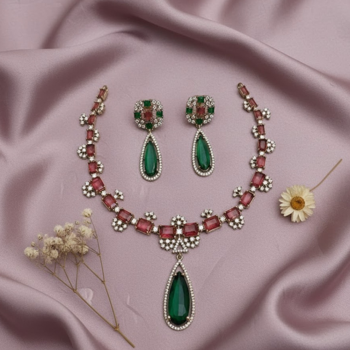 Devkriyaz Jewels AD ruby stone necklace set