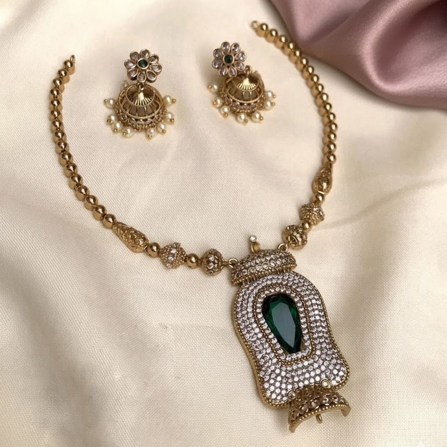 Devkriyaz Jewels AD white and green stone necklace