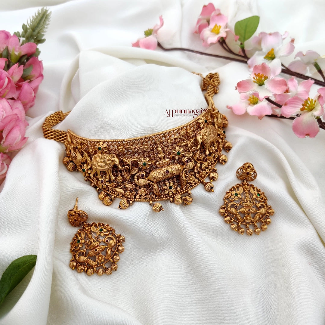 AJ Punnagai Heavily crafted High Neck Lakshmi Choker
