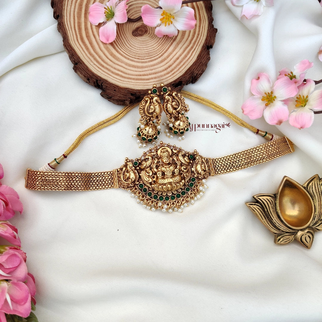 Elegant Lakshmi design Choker - Green