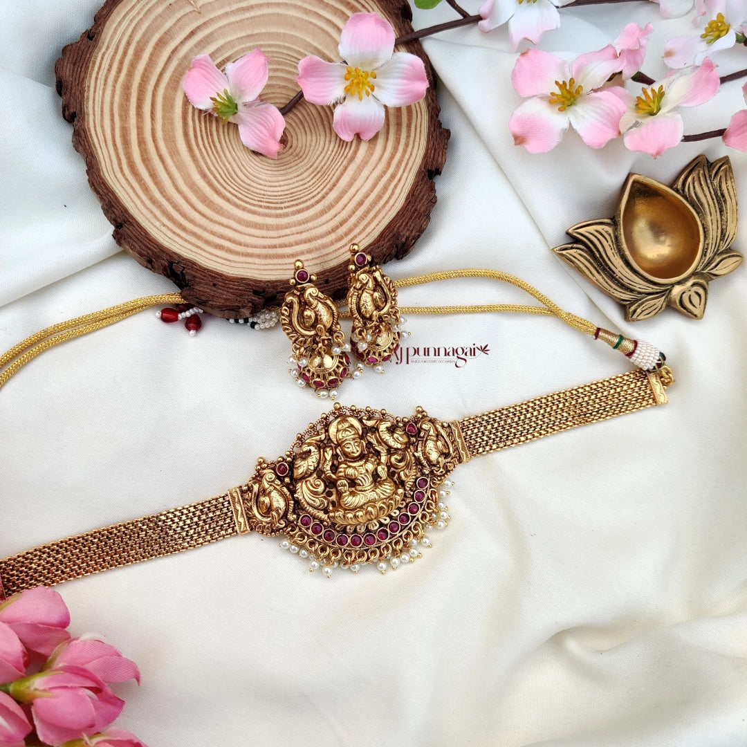 Elegant Lakshmi Design Choker - Ruby
