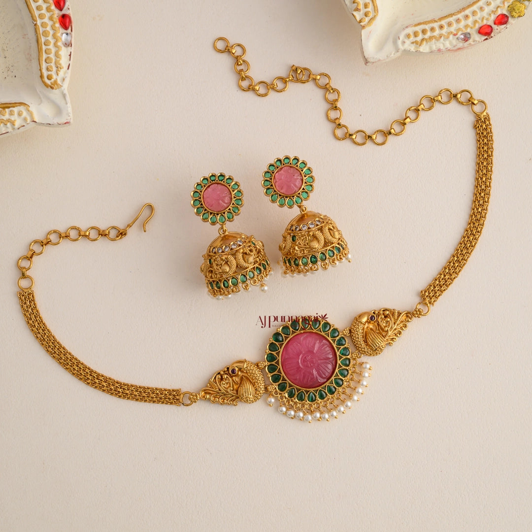 Stunning Dual Peacock Choker - Baby Pink