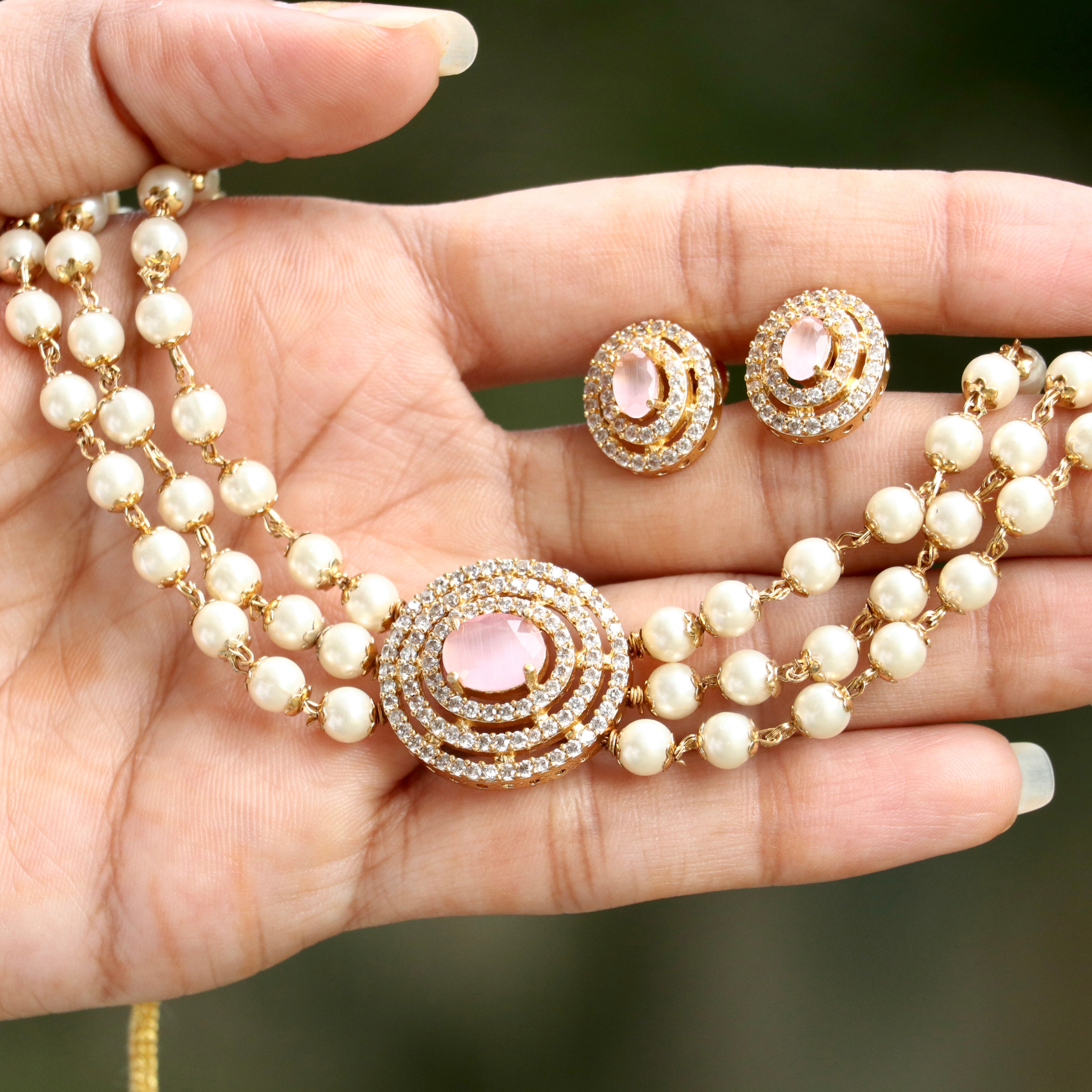 Accessory Villa Aarna White Pearl Choker Set - Colors Available
