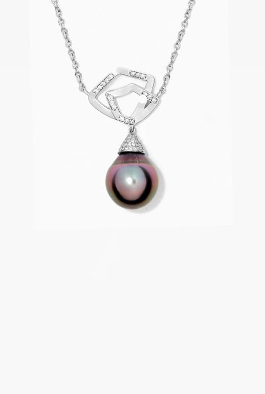 Contour Pearl Pendant with Diamonds