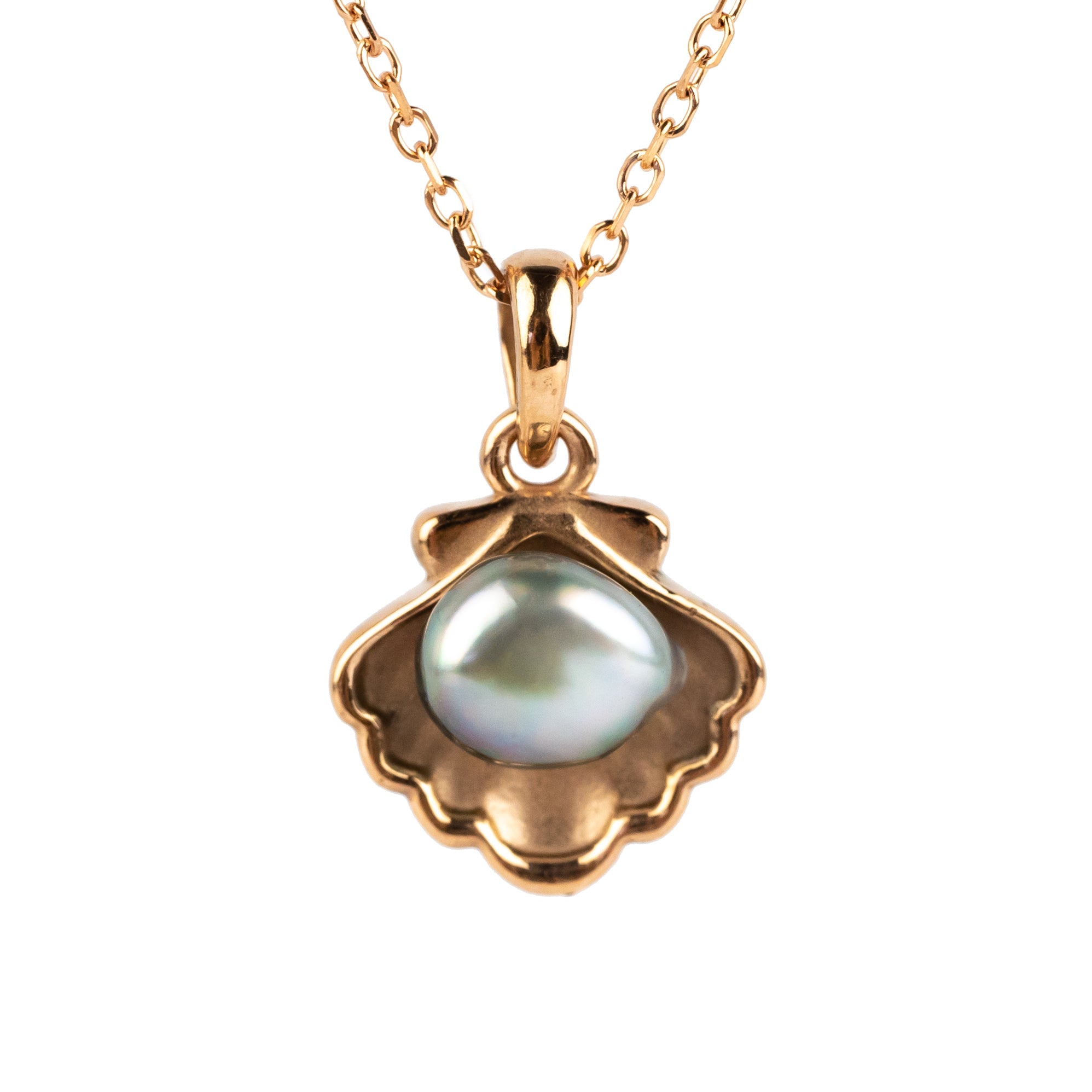Kamoka Pearl Tahitian Keshi Pearl 14K Rose Gold Seashell Necklace