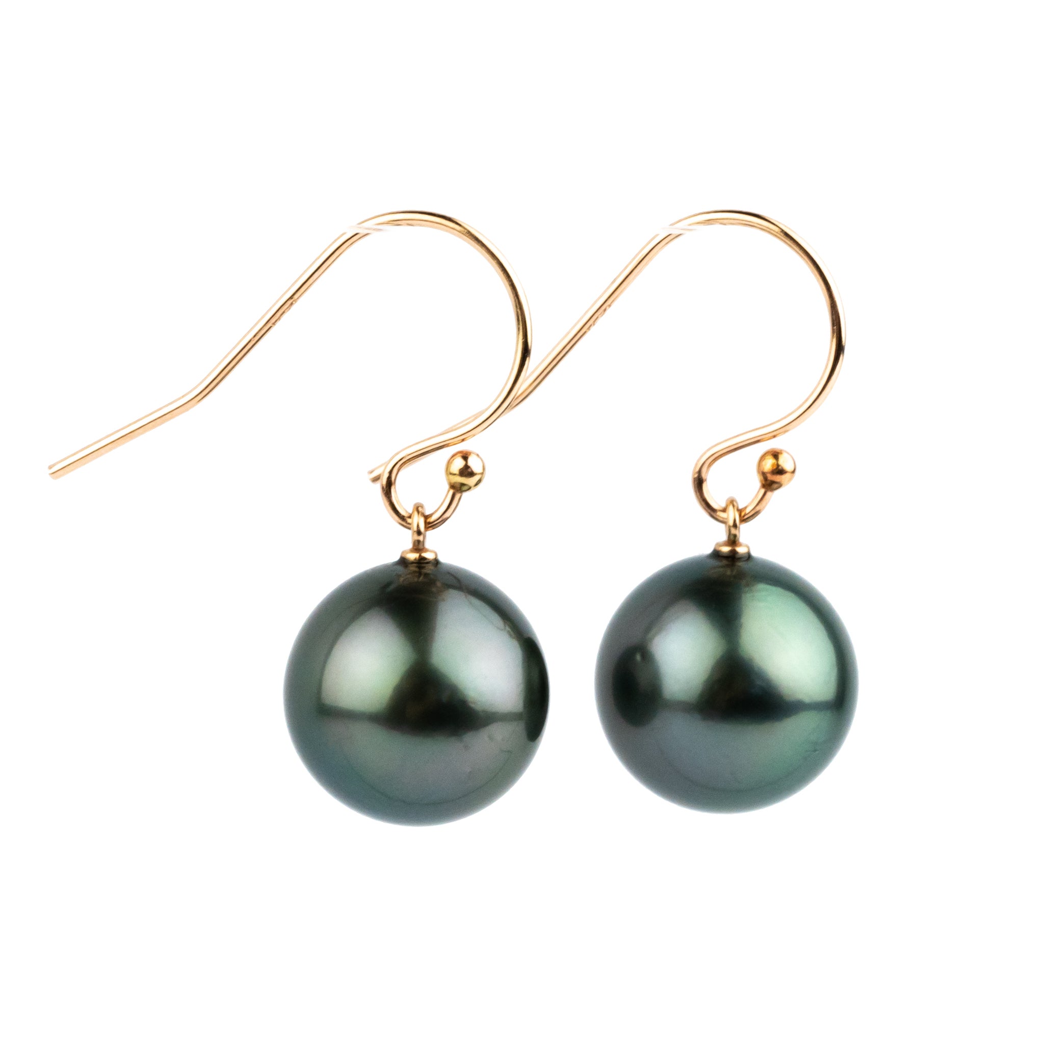 Kamoka Pearl Stormy Purple Green Tahitian Pearl Dangle Earrings on 14K Rose Gold