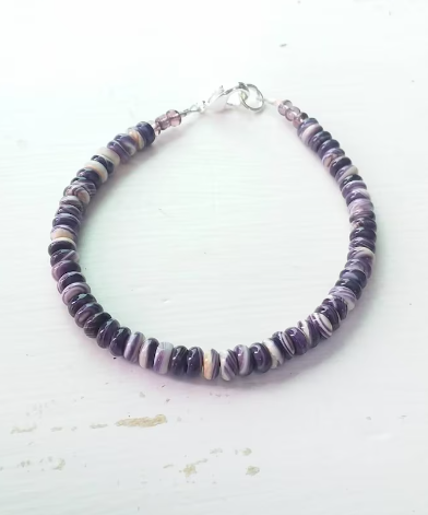 Wampanoag Shells All Wampum Bracelet with 6mm Barrel Beads