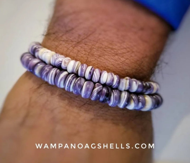 Wampanoag Shells All Wampum Bracelet with 8mm Barrel Beads