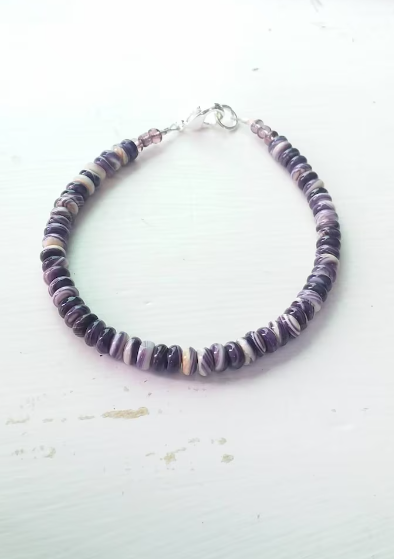 Wampanoag Shells All Wampum Necklace with 6mm Barrel Beads
