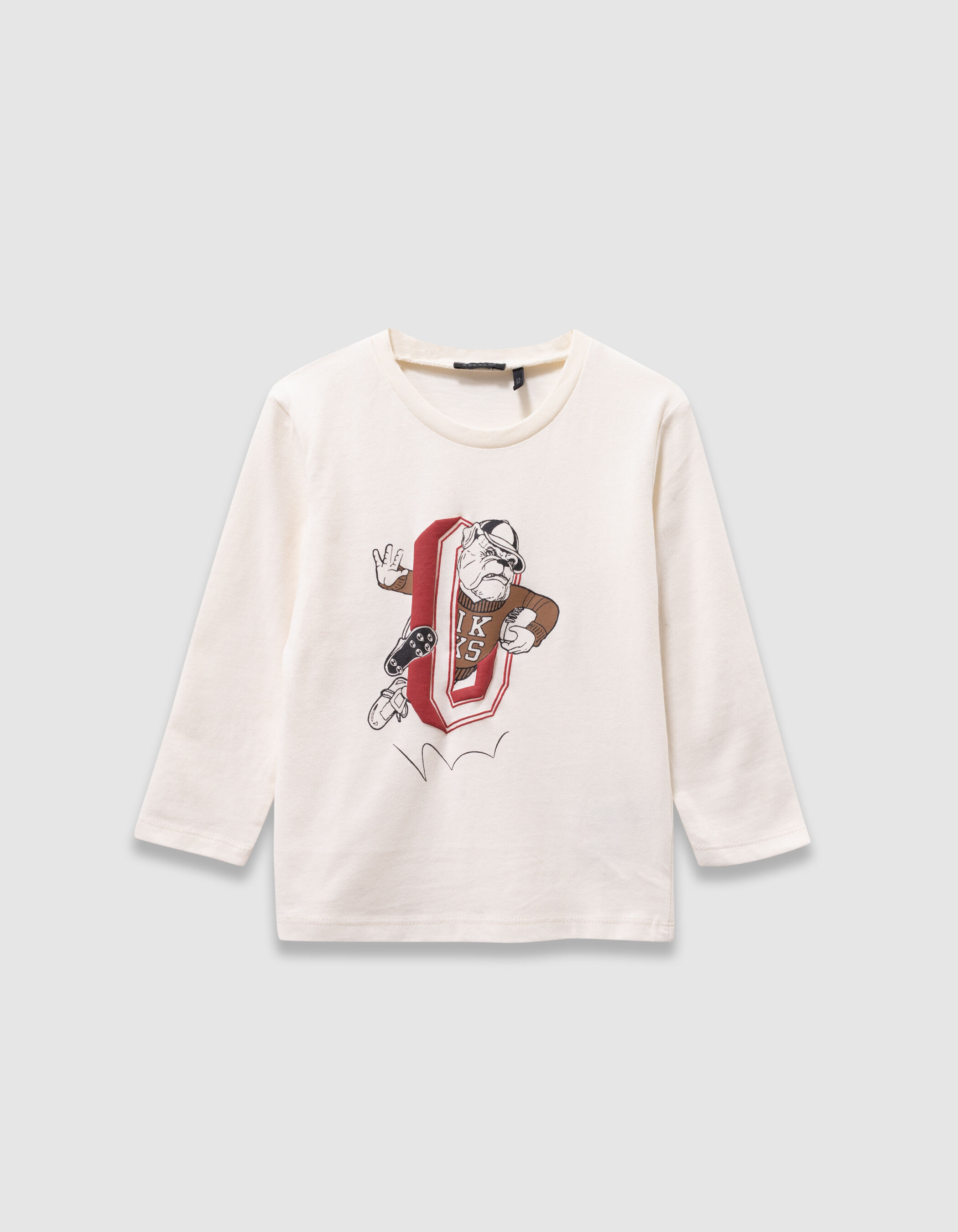 ONESIKKS T-shirt écru coton bio chien-rugbyman garçon