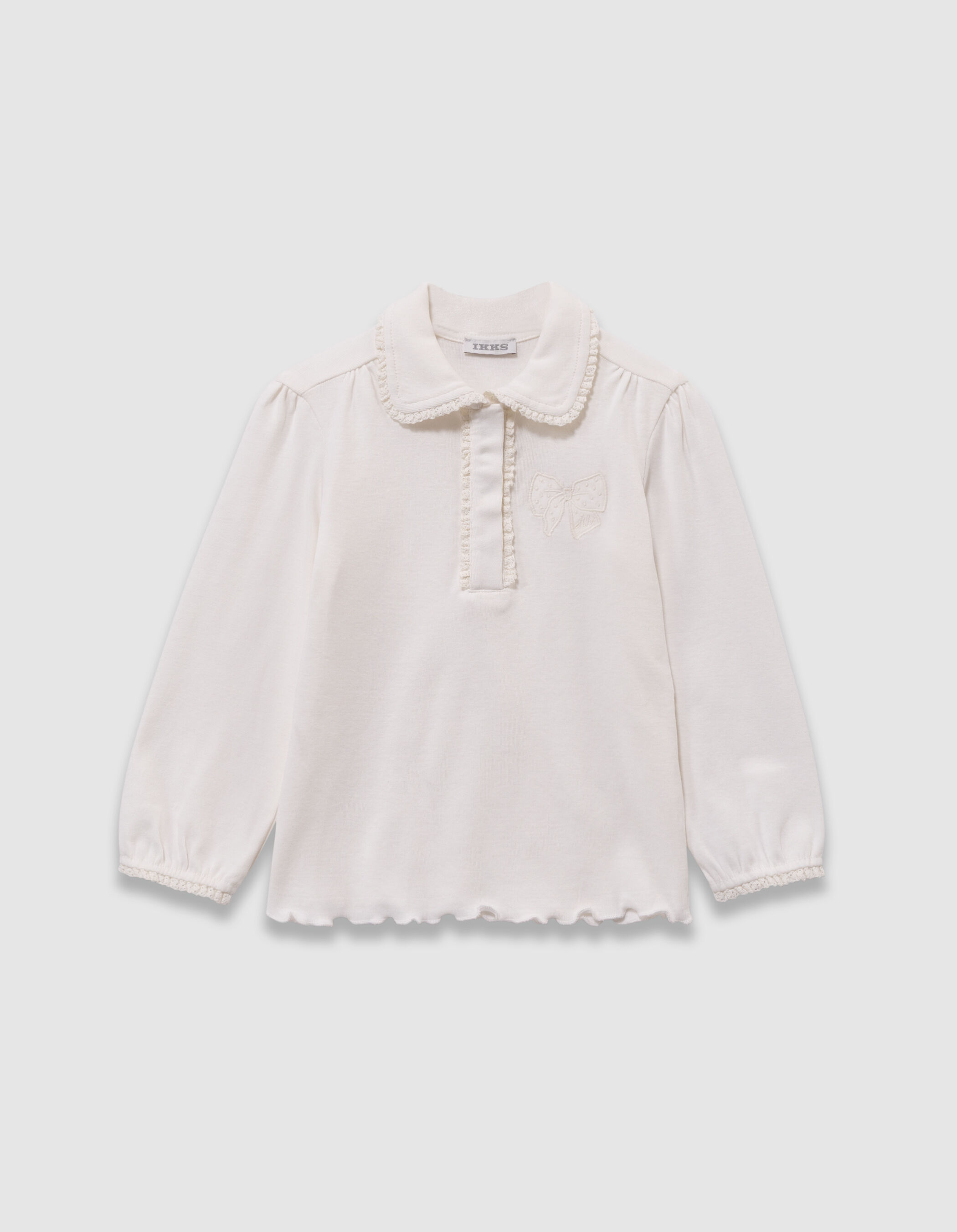 T-shirt écru noeud brodé détails dentelle fille