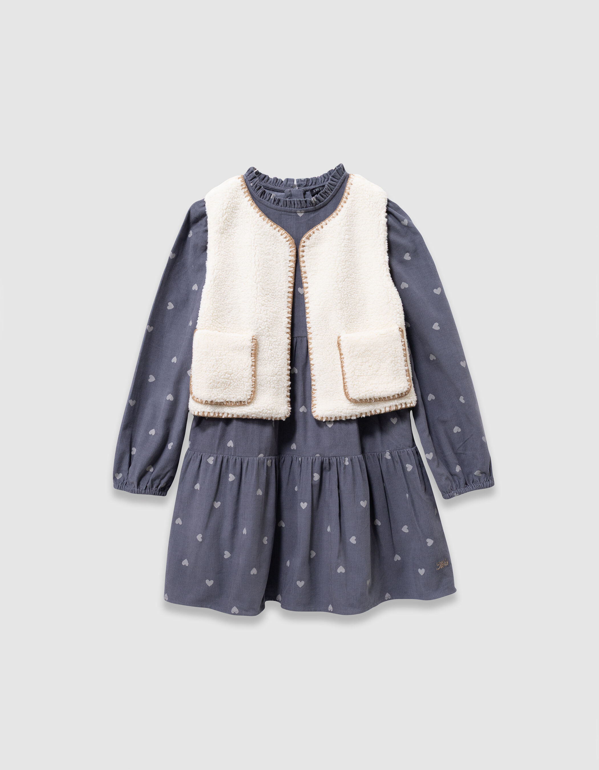 Robe 2-en-1 en velours bleu et gilet sans manches fille