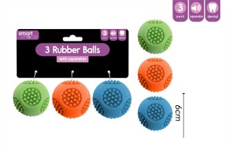 Smart Choice Rubber Ball With Squeaker 3 Pk 3 Assorted Colours