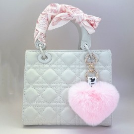 Essential Import & Export Rex Rabbit Fur Love Heart Keycharms