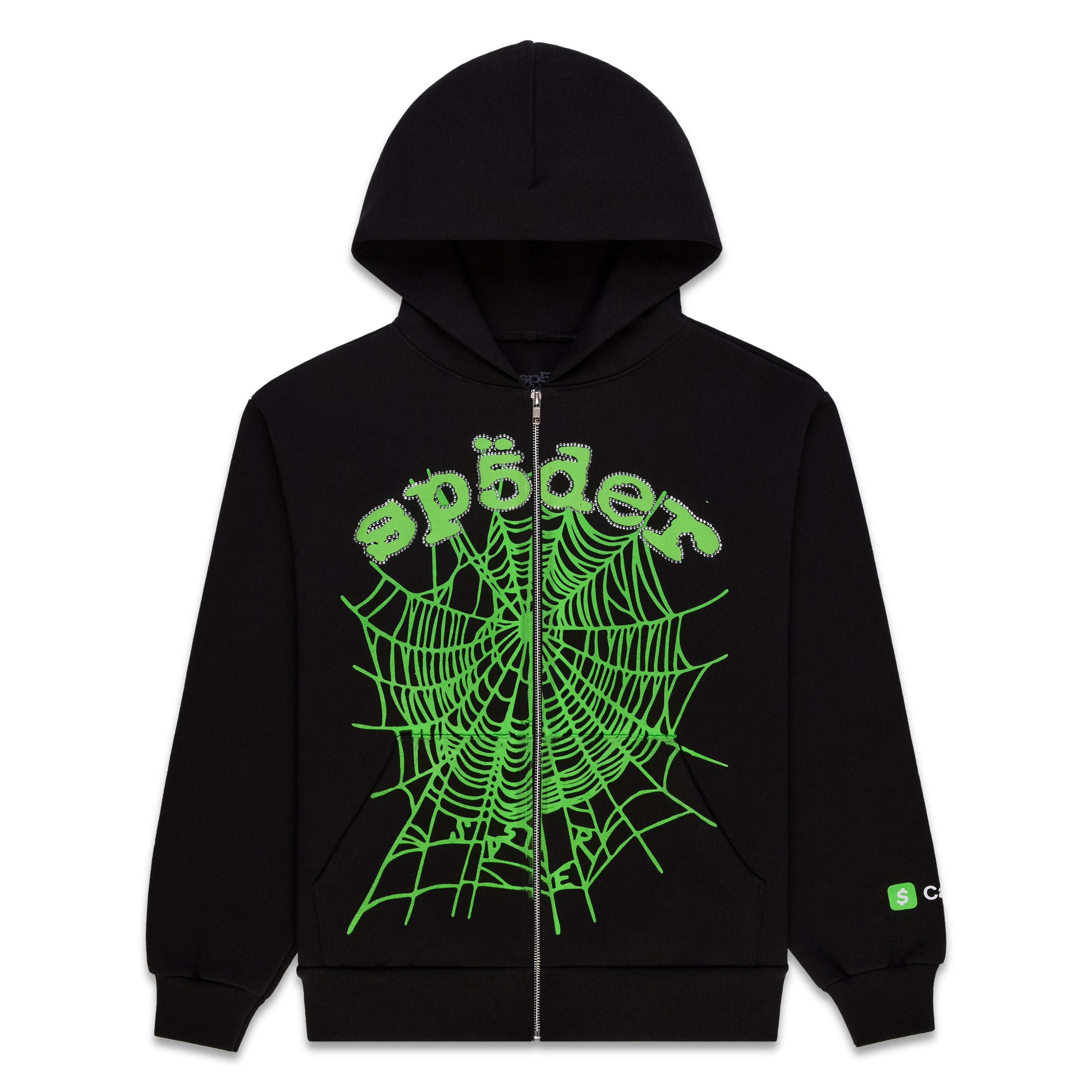 SP5DER WORLDWIDE CA$H OG WEB V2 RHINESTONE ZIP HOODIE