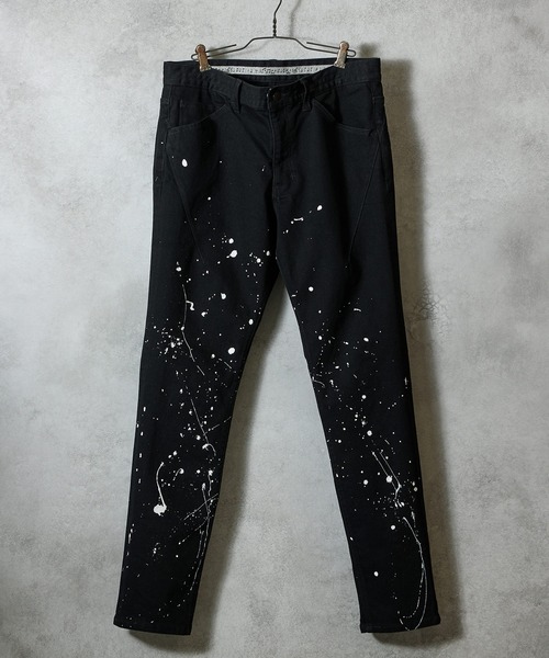 HAND PAINTED TAPERED SKINNY DENIM JEANS BLACK ONE WASH / ハンドペイント テーパード スキニー デニム ブラック ジーンズ ワンウォッシュ