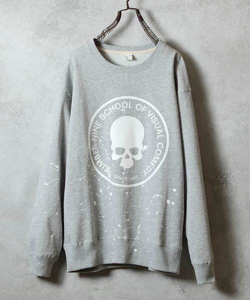HAND PAINTED SCHOOL OF VISUAL COMEDY PRINTED CLASSIC CREWNECK SWEATSHIRT / ハンドペイント スカルモチーフ ロゴプリント クラシック クルーネック スウェットシャツ