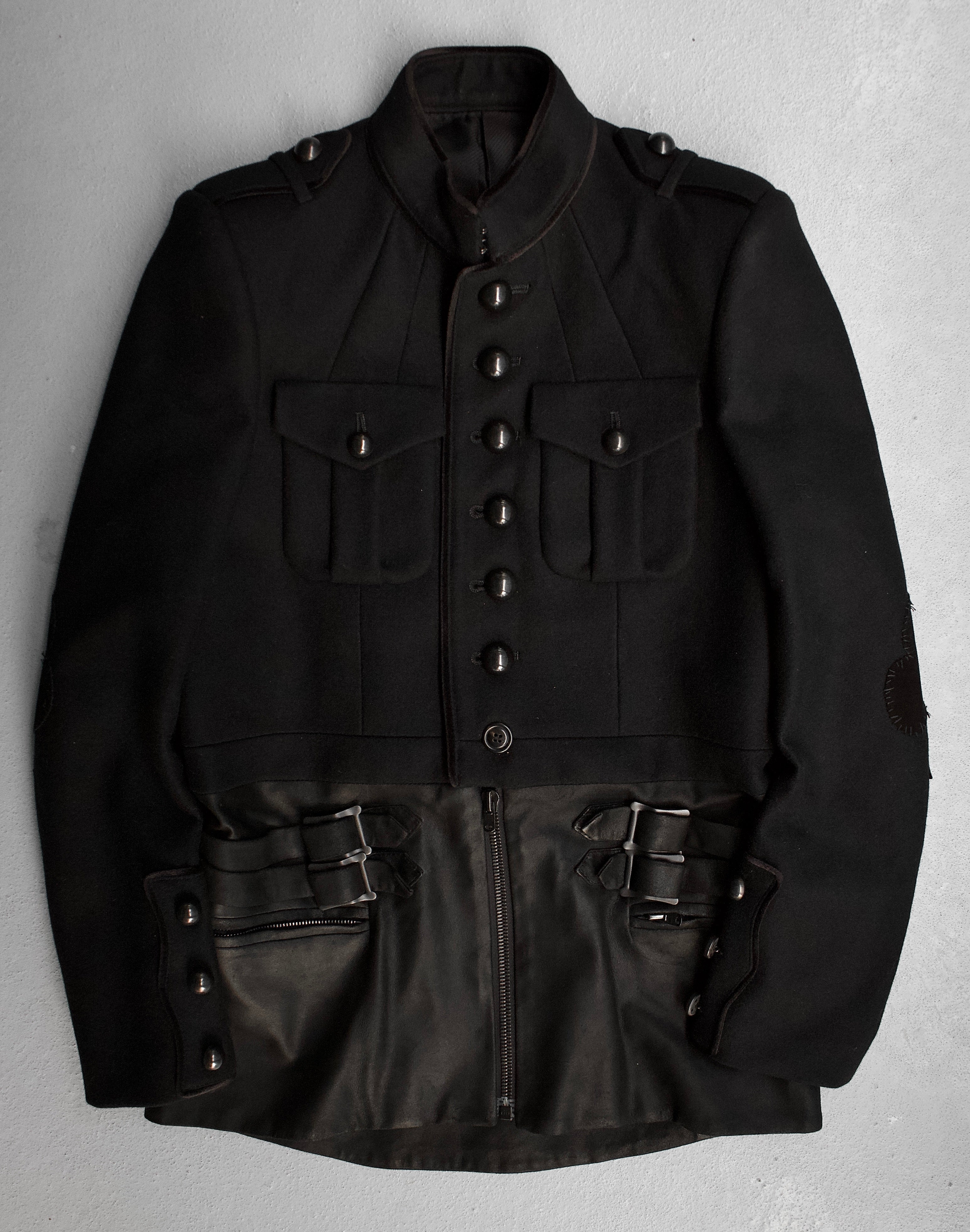 DRIEW GARMENTS Number (N)ine AW06 “NOIR” Hybrid Blistered Leather Wool Napoleon Jacket