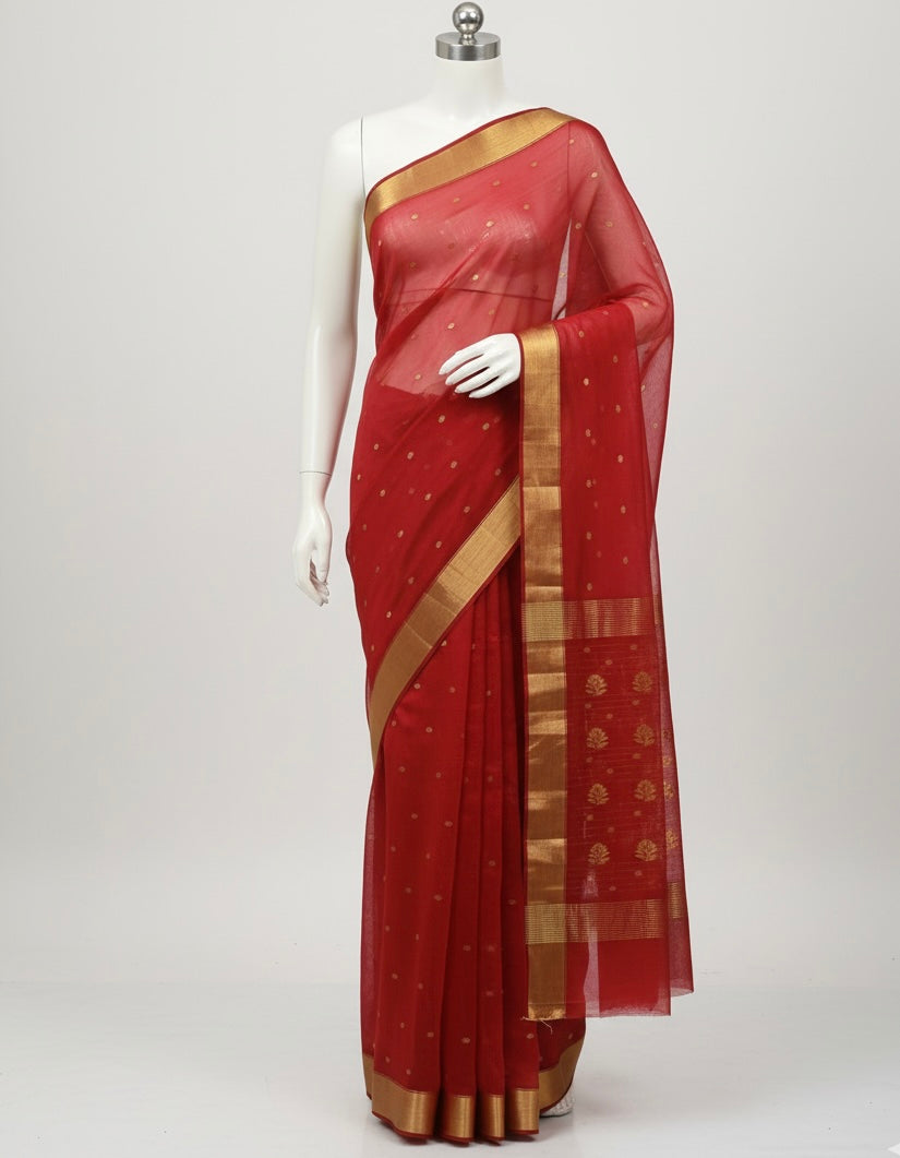 Chanderi saree wala Chanderi saree|Red colour|Handwoven