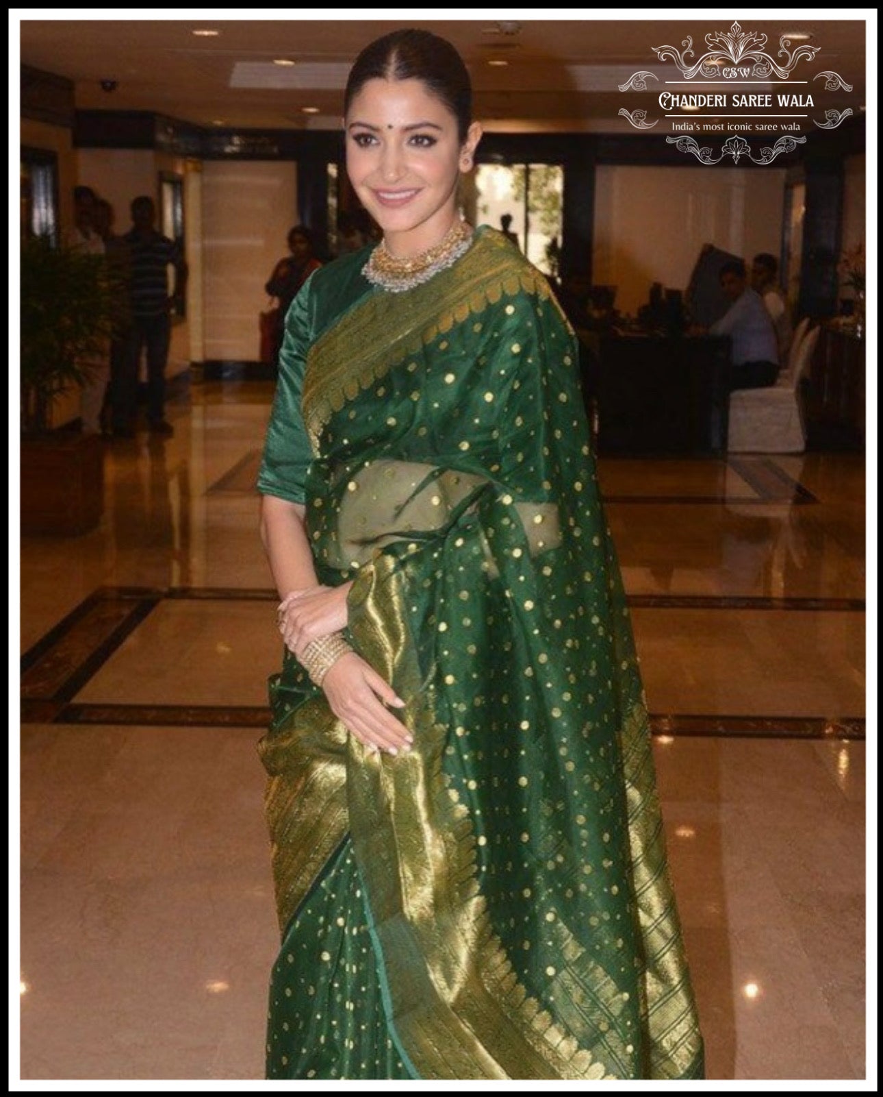 Anushka Sharma Classic Green Chanderi Saree