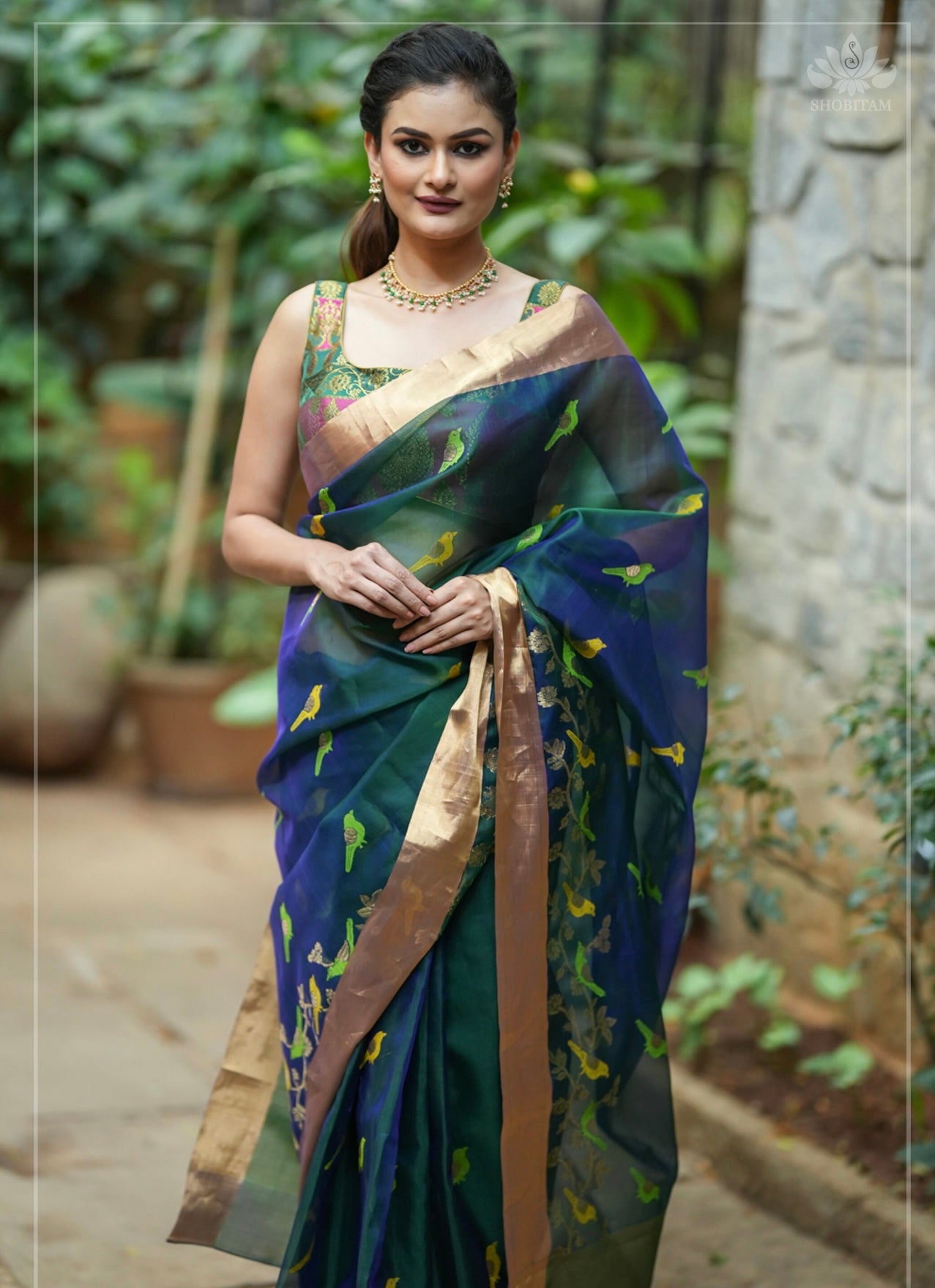 Meenakare birds chanderi silk saree