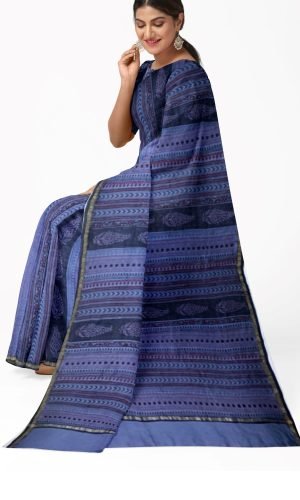 Alankaran Designs Bherongarhi Boota Striped Design Handblock Printed Chanderi Saree