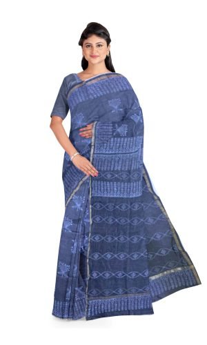 Alankaran Designs Blue Floral Design Handblock Printed Chanderi Saree