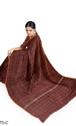 Alankaran Designs Brown booti Block Printed Chanderi Saree