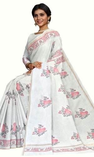 Alankaran Designs Chidiya Motif Design Handblock Printed Chanderi Saree