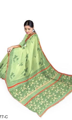 Green Block Printed Chanderi Saree