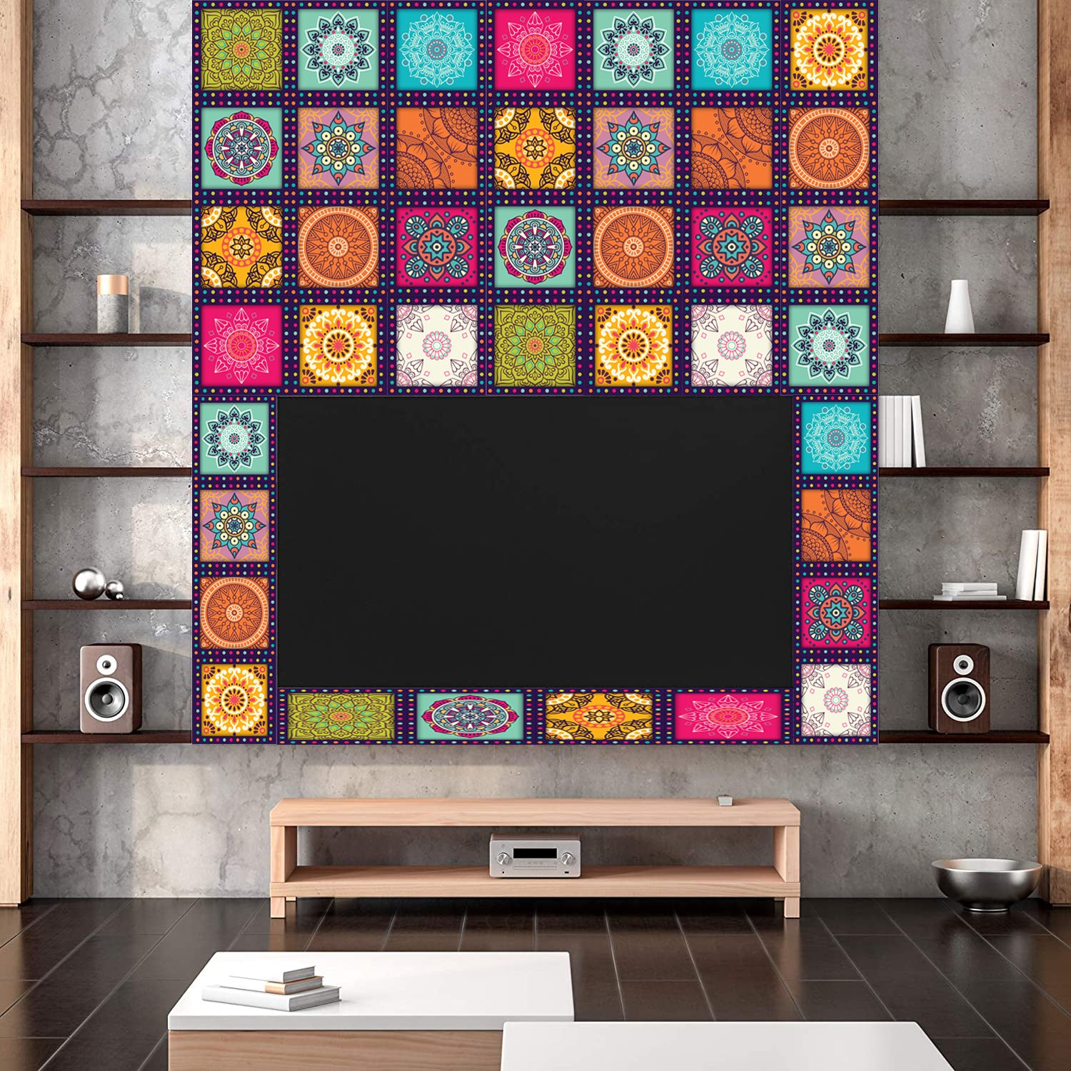 dailywholesale.pk 12Pcs Colourful Tiles Stickers For Home Decor