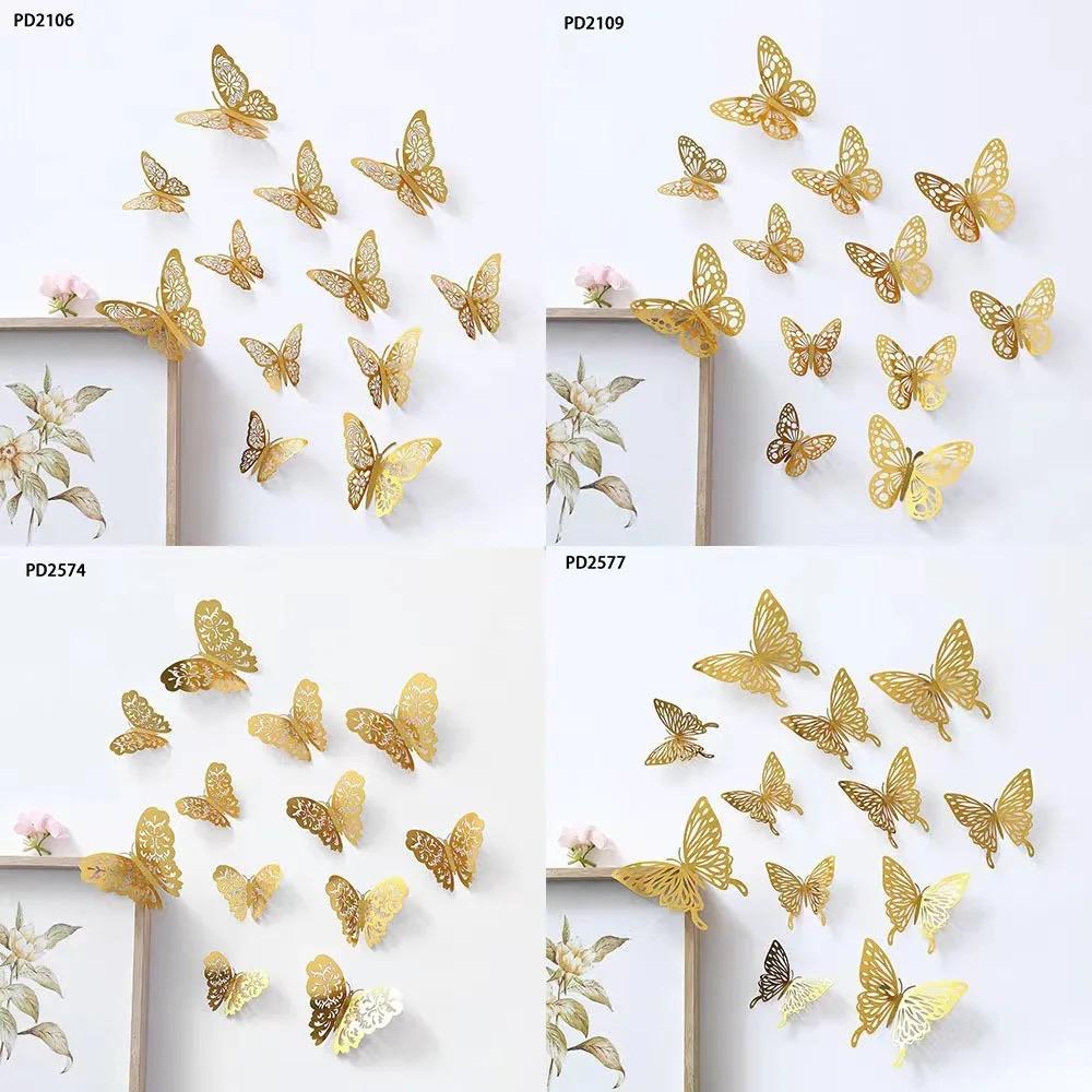 12Pcs Golden Butterfly Stickers For Home Decor
