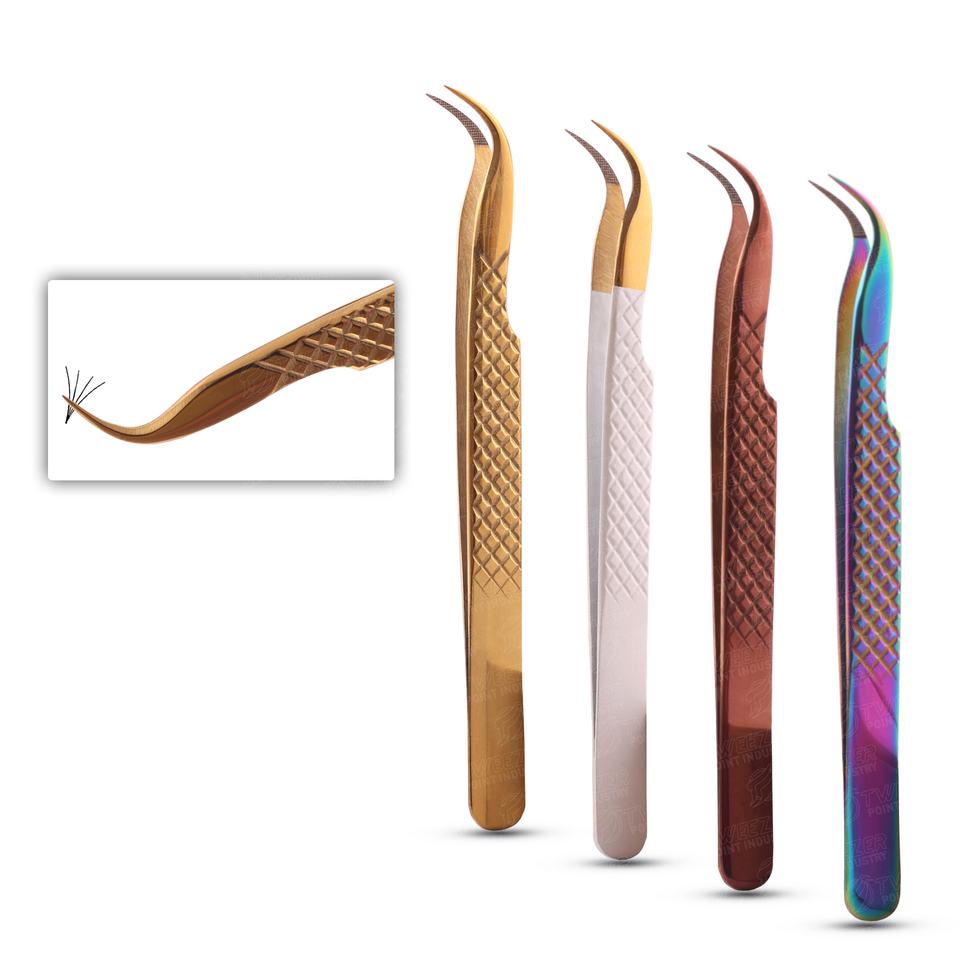 Precision Tweezer Upgraded Professional Fiber Tip Strong Curved High-end Stainless Steel Eyelash Tweezers Lash Grafting Tools