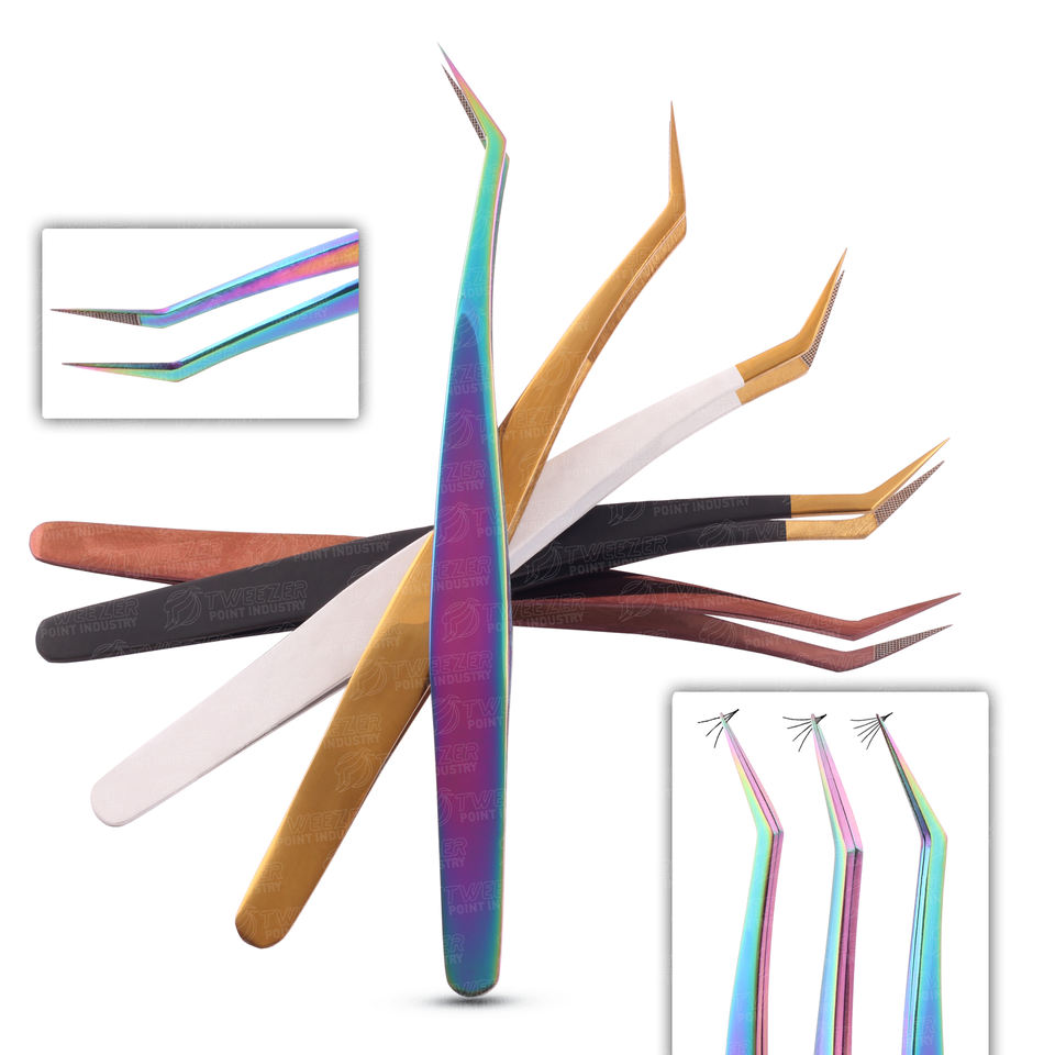 Light Weight Hand Made Sharp Pointed Fiber Tip Individual Eyelash Tweezers Plasma Color Coating Best Selling Lash Tweezers