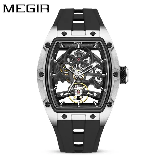Megir New Men's Stainless Steel Shell Fully Automatic Hollow Flywheel Mechanical Watch Wholesale Night Light Waterproof Watch