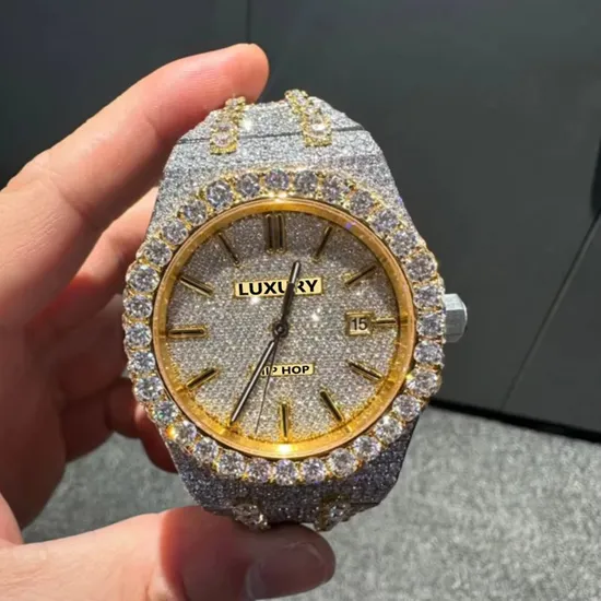 Shenzhen Xinduolai Technology Co., Ltd Custom Luxury Full Iced out Moissanite Watches Pass Diamond Tester Hip Hop Bust Down...