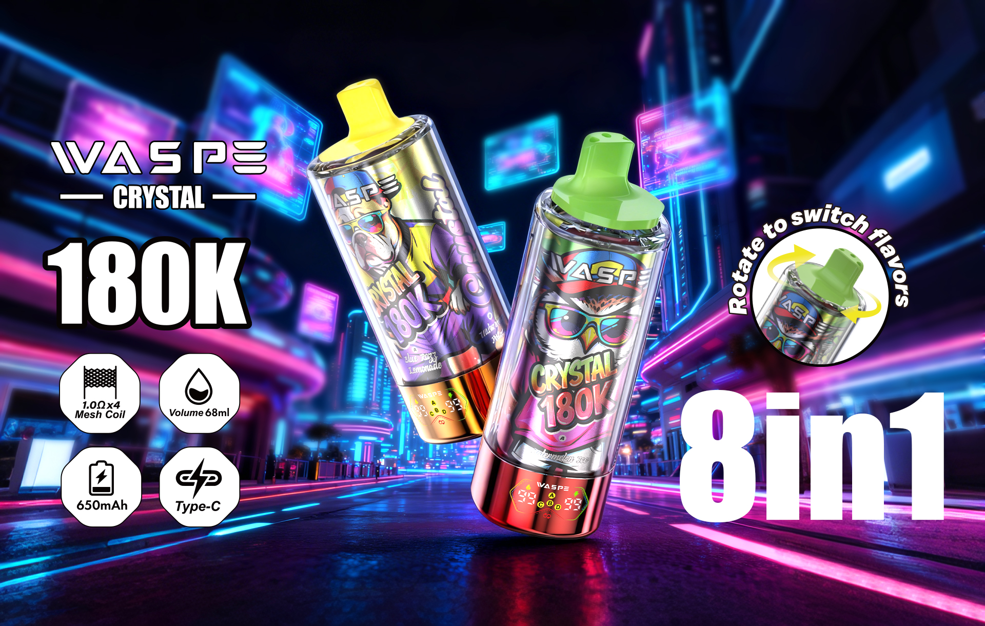 AiviouVapes WASPE Crystal 180K puff 8-in-1 disposable vape