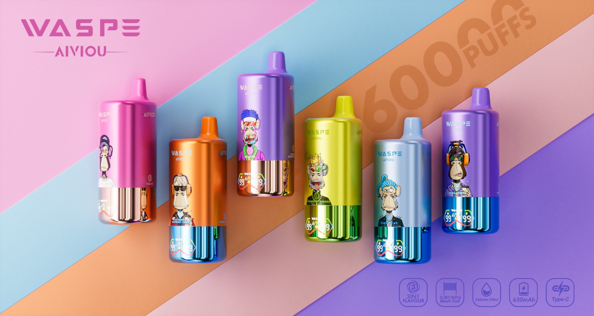 AiviouVapes WASPE 60000 puff triple flavor twins disposable vape