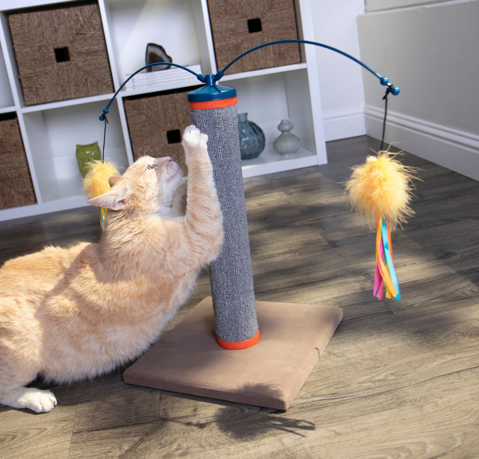 SmartyKat Scratch 'N Spin Carpet Scratching Post with Spinning Wand Toys for Cats & Kittens