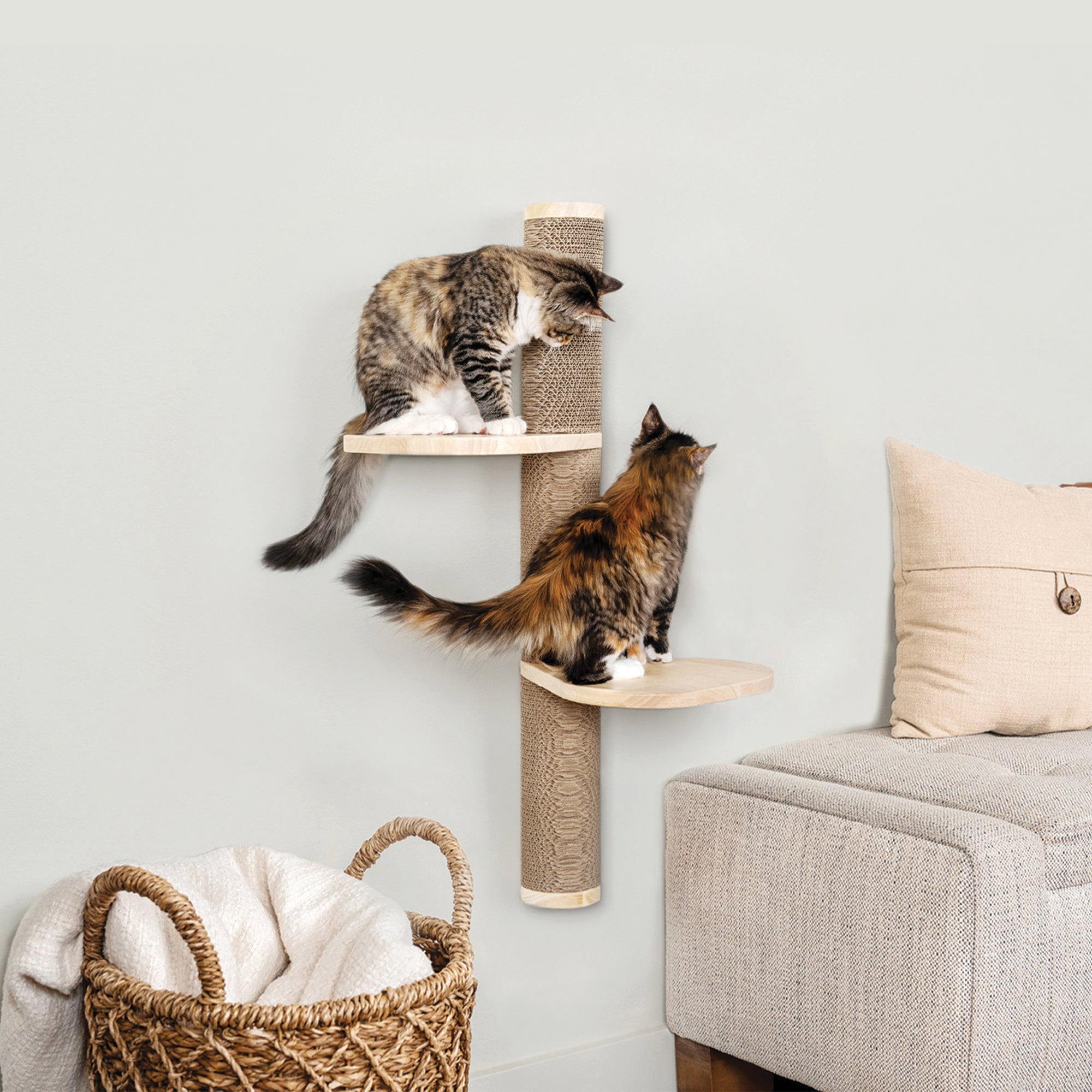 SmartyKat Ascentials by FurHaven Wall-Mounted Sunrise Steps Corrugated Cat Post with Perches (34”)